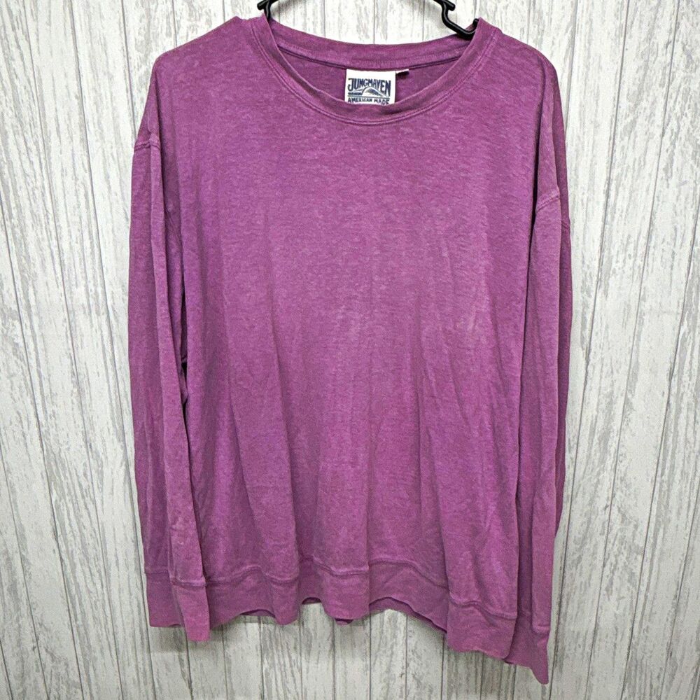 Jungmaven Womens Purple Hemp Organic Cotton Knit Long Sleeve Crew Neck Tee L